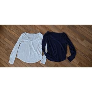 Gap Body Pajama Top Women Blue Beige Lot Of 2 Henley Sleep Lounge